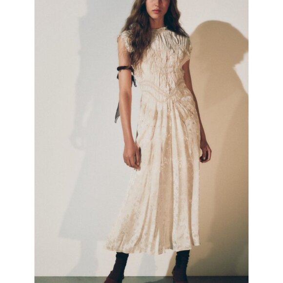 Zara Dresses & Skirts - Zara ZW Collection Womens Jacquard Midi Dress Small Off White 7521/045 NWOT